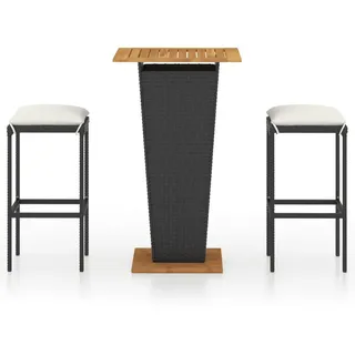 vidaXL 3-tlg. Gartenbar-Set mit Kissen Poly Rattan Schwarz - Schwarz