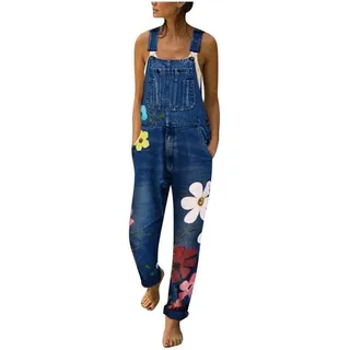 Sawmew Damen Denim Jeans Latzhose Lang Overalls Bunt Mode Jeanslatzhose Locker Ärmellos Vintage Löcher Playsuit Loose Fit Pantalons Arbeitshose Jumpsuit mit Taschen Sommer