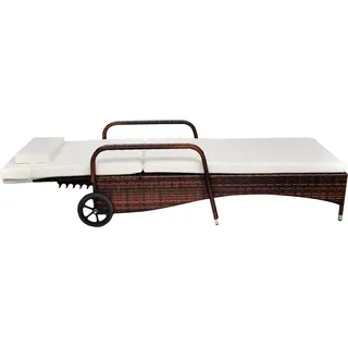 vidaXL Sonnenliege mit Polster & Rollen Poly Rattan Braun - Beige