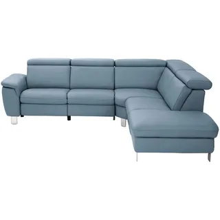 Cantus Ecksofa , Blau , Metall , Echtleder , Rindleder , Uni , Ottomane rechts, L-Form , 271x239 cm , Typenauswahl, Bettkasten erhältlich, Fußauswahl, Lederauswahl, Stoffauswahl, Hocker erhältlich, Rückenfutter , Wohnzimmer, Sofas & Couches, Wohnlandschaften, Ecksofas