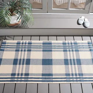 SAFAVIEH Zeitgenössische Teppich für Wohnzimmer, Esszimmer, Schlafzimmer - Courtyard Collection, Kurzer Flor, Beige und Blau, 122 X 170 cm