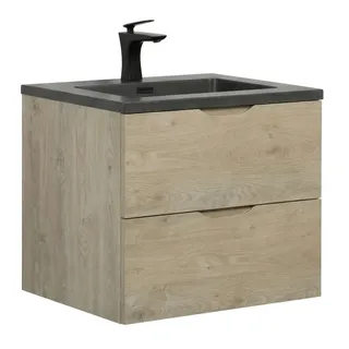Badplaats Badmöbel Set mit Waschbecken und Unterschrank Cairo 60 x 48 cm Kastanien Eiche - Waschbeckenunterschrank mit Soft-Close und Waschbecken, Vorgemontiert - Schwarz