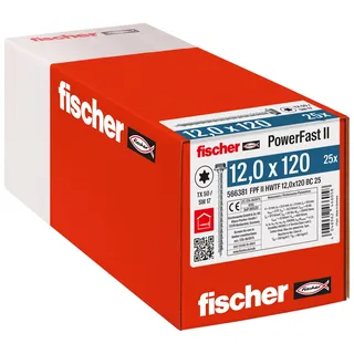 Fischer PowerFast II HWTF 12,0 x 120, kraftvolle Holzbauschraube mit Sechskantkopf, Innenstern-Aufnahme und Vollgewinde, für den konstruktiven Holzbau, 25 Stk.