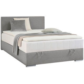 Carryhome Boxbett , Hellgrau , Textil , H3 , 90x200 cm , Topper durchgehend, in verschiedenen Größen erhältlich, Matratze durchgehend , Schlafzimmer, Betten, Boxspringbetten