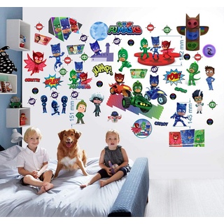 PJ MASKS Wandsticker für Schlafzimmer Jungen und Mädchen Wandbild PJ MASKS Wandtattoo 70cm x 35cm x 2 Blatt vinyl