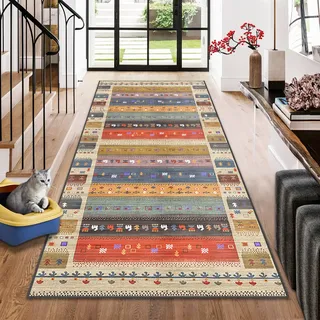 Teppich Läufer Flur Küchenläufer Vintage Teppichläufer Flur Küchenteppich Waschbar Rutschfest Flurteppich Läufer Lang Küche Teppich Eingangsbereich Polyester Meterware Anpassbar Rug 120 x 200 cm