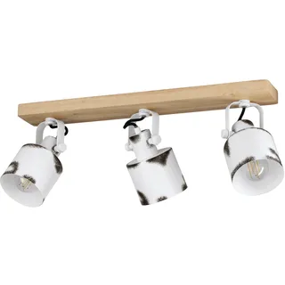 EGLO Deckenstrahler Kilburn, 3-flammige Deckenlampe mit schwenkbaren Spots, FSC100HB, Deckenleuchte im Landhaus Stil, Metall in Weiß und Holz in Natur, Deckenspot mit E27 Fassung