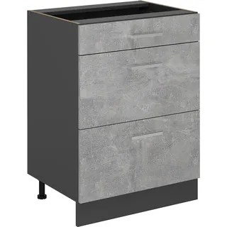 Vicco Küchenunterschrank R-Line, 60 cm mit Schubladen, ohne Arbeitsplatte, Beton/Anthrazit