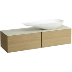 Laufen Il Bagno Alessi Schubladenelement, Steinplatte Calce Avorio, Ausschnitt rechts, 160x50x37cm, zu WT-Schale H81897 4, H431343097, Farbe: Eiche hell