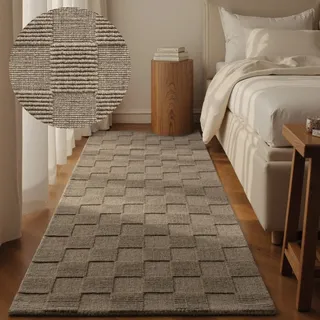 Villeroy & Boch Wollteppich »Scala« rechteckig 10 mm Höhe Handgewebt, Wolle, Kariert, Natur, 3D-Struktur, Karo, Wohnzimmer