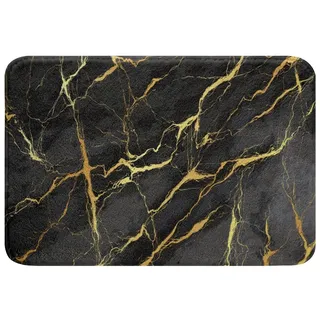 Gold Teppich 20"X 32",Marmorader Badematte,Schillernde Tinte Flüssige Kunst Marmorierung Outdoor Teppich Willkommensmatte Marmorkorn Innen Fußmatte,Waschbare Abstrakte Marmor Badezimmer Set,Schwarz