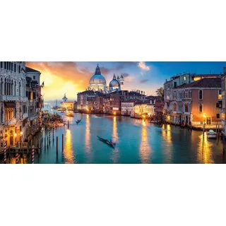 Leinwandbild BÖNNINGHOFF "Wandbild VENEDIG XXL – Leinwandbild Keilrahmen Deko modern", blau (farbe bild(er): blau, grau, gelb), B:200cm H:90cm T:3,5cm, Canvas, MDF, Bilder, Leinwandbild, auf Keilrahmen gespannt