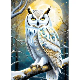GDYEEH Eule Diamond Painting Kits Erwachsene, 5D Heller Mond Diamant Kunst Bilder Anfänger, DIY Runder Vollbohrer Nachthimmel Diamanten Malerei Stickerei Geschenke Home Wand Dekor 30x40 cm