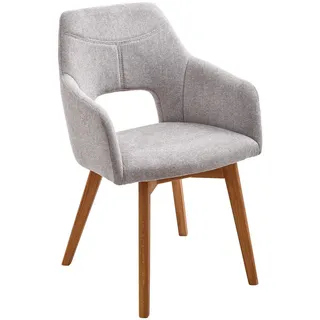 Voleo Armlehnstuhl , Grau, Eichefarben , Holz, Textil , Wildeiche , massiv , Stativgestell , 57x84x57 cm , Stoffauswahl, Sitzfläche 180° drehbar, automatische Rückholfunktion , Esszimmer, Stühle, Polsterstühle