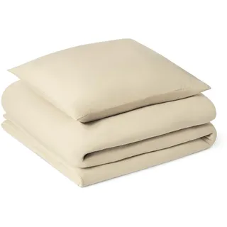 Amazon Basics Vorgewaschenes Mikrofaser-Bettwäsche-Set, extra weich, natürlicher Knitter-Look, bügelfrei, 2-teilig, Einzelbett, Bettbezug 135 x 200 cm & Kissenbezug 80 x 80 cm, Beige