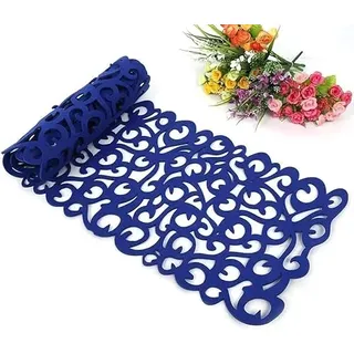 Tischläufer aus Filz – Openwork Filz Tischläufer,Durchbrochene Blumen Muster, Hitzebeständig & Langlebig, 102 x 29 cm – Stilvolle Tischdekoration für Esszimmer (Königsblau)