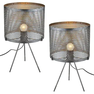 2er Set Retro Deko Tischlampe Nachttischlampe Permius - Silber