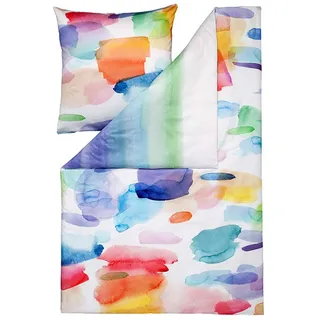 ESTELLA Mako Satin Wendebettwäsche Splash Multicolor – 100% Baumwolle – seidige Premium Bettwäsche mit Aquarell Design, atmungsaktiv & hautfreundlich – Made in Germany – 135x200 cm + 80x80 cm