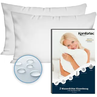 Komfortec Wasserdichter Kissenbezug 50x70 cm 2er Set mit Reißverschluss, Atmungsaktiv, Hypoallergen Kopfkissenbezüge 50x70, Anti-Milben, 2 Stück Kissenschoner 50x70, Weiß