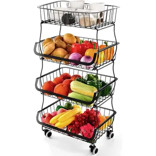 Miyawell Obstkorb Etagere 4 Etagen Obst Etagere Obstkorb Metall Gemüsekorb Abnehmbar Obst Halter Küche Ablagekorb mit Riemenscheiben Saugnäpfen,Arbeitsplatte Dekoschalen 4 Stöckig Obstschale