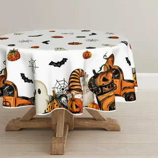Artoid Mode Jack-o'-Lantern Geist Lastwagen GNOME Halloween Tischdecke Rund 140 cm, Grabsteine Fleckschutz Tischwäsche Küche Dekoration Urlaub Dekor