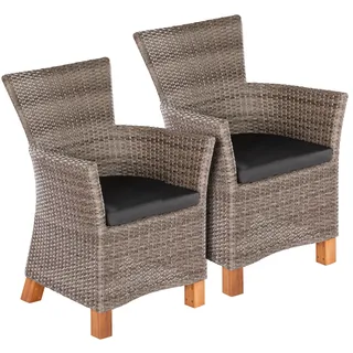 Gartensessel MERXX "Toskana", grau (grau, braun), B:66cm H:88cm T:66cm, Obermaterial: 100% Polyester. Füllung: 100% Polyurethan, Sessel, Gartensessel, 2er Set, Polyrattan/Akazie, inkl. Auflage, grau-braun