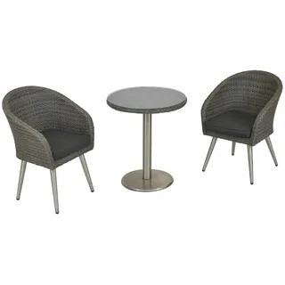 Gardenson Balkonset , Grau , Glas , 3-teilig , Füllung: Schaumstoff , Tisch mit Glasplatte , Gartenmöbel, Gartengarnituren, Balkonmöbel-Sets