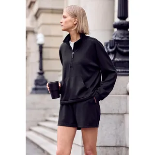 Sweatshirt COPENHAGEN STUDIOS, Damen, Gr. 40/42, schwarz, Sweatware, Obermaterial: 54% Modal, 40% Polyester, 6% Elasthan, unifarben, hüftlang, ohne Ausschnitt, elastischer Bund, Sweatshirts Sweatshirt, aus hochwertigem Material mit Stehkragen und Reißverschluss