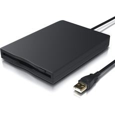 CSL - Externes USB Diskettenlaufwerk FDD 1,44MB 3,5 Zoll - PC und MAC - Slimline Floppy Disk Drive Extern - Portable - Plug and Play - schwarz - Windows 11 fähig