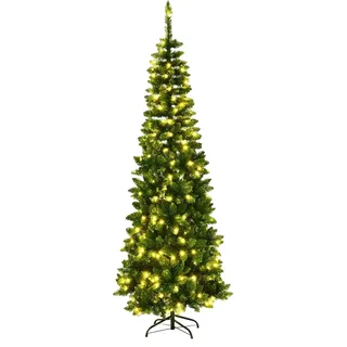 Costway Bleistift Weihnachtsbaum mit LED-Leuchten, 225cm