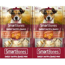 SmartBones Kauknochen Mini - Kausnack mit Süßkartoffel für kleine Hunde, Knochen mit weicher Textur, ohne Rohhaut, 8 Stück(2er Pack)