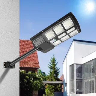 Fiqops Solar Straßenlaterne LED Solarleuchte Wasserdicht Flutlicht mit Bewegungssensor und Fernbedienung für Außen Garten Terrasse Parkplatz 400W - Schwarz