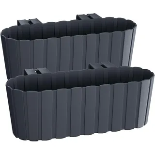 Tymar Balkon Blumenkasten mit Halterungen landhausstil, Balkonkasten lattenoptik, Pflanzkasten Landhaus, 2er-Pack, Garten, Terrasse (mit Haken 40 cm)