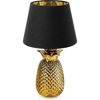 Navaris Tischlampe im Ananas Design - 40cm hoch - Deko Keramik Lampe für Nachttisch oder Beistelltisch - Dekolampe mit E27 Gewinde in Gold-Schwarz