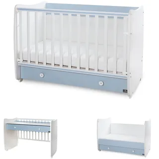 Lorelli Babybett Dream 60 x 120 cm umbaubar Schreibtisch Kinderbett Schaukelbett weiß blau - Blau