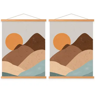 Benjia Magnetisch Posterschiene, Magnet Magnetische A2 Posterrahmen Holz Posterleiste Posterhänger für drucken Kunstwerk (42cm, Teakholz,2packs)