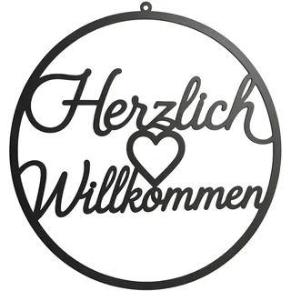 Goiern Herzlich Willkommen Schild 20cm Willkommensschild Haustür Rundes Holz Wanddeko mit Herz Rustikales Türschild für Eingang, Wohnzimmer & Garten Haushalts Deko(C)