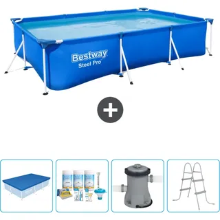 Bestway rechteckiger Steel Pro-Schwimmbecken – 300 x 201 x 66 cm – Blau – im Lieferumfang enthalten Abdeckung - Wartungspaket - Pumpe - Leiter