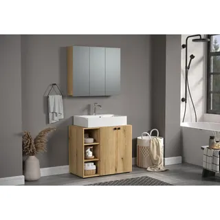 trendteam smart living - PureBliss - Badmöbel-Set Waschbeckenunterschrank + Spiegelschrank - Evoke Eiche - Rillenoptik - (BxHxT) 90 x 186 x 53cm - Badezimmermöbel mit edlen Metallgriffen