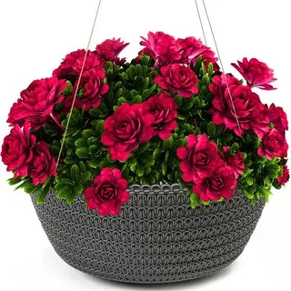 Unyqoos® Hängender Pflanzentopf 30 cm – geflochtenes Design, Kunststoff, für Innen & Außen, mit perforiertem Einsatz, Ablassstopfen, Stahlseil, Farben: Mokka/Weiß/Grau/Anthrazit - Schwarz