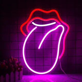 Wanxing Neon Schild Flamme Rote Lippen Große Zunge Form Leuchtreklame Led Schild Lippen Wanddekor für Kinder Babyzimmer Weihnachten Hochzeit Dekoration