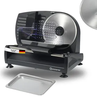 sommertal Allesschneider AS190 DUAL 200 W Edelstahlmesser mit Wellenschliff und glatten Schliff, platzsparend, elektrische Schneidemaschine Brotschneidemaschine, Profi Aufschnittmaschine Modern 0-15mm