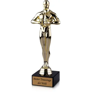 Pokal-Fabrik Goldener Pokal 24 cm, Gravur-Geschenk für Trauzeuge | Geschenk-Trophäe Siegerfigur Viktor mit Marmorsockel, Anerkennung, Auszeichnung, Wertschätzung, für jeden Anlass