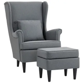 Homcom Ohrensessel mit Hocker Polyester 75 x 104 x 83 cm Grau