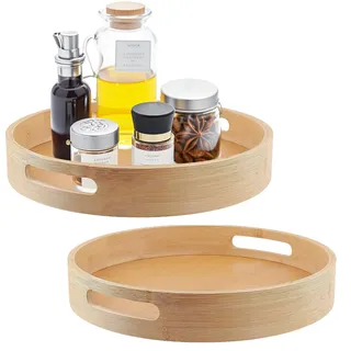 CHUIFAI 2 Stück 30cm Holz Drehteller, Bambus Lazy Susan Küchen Drehteller Organizer Holz Gewürzregal Drehbar Gewürzhalter für Küchen Arbeitsplaatte Schrank
