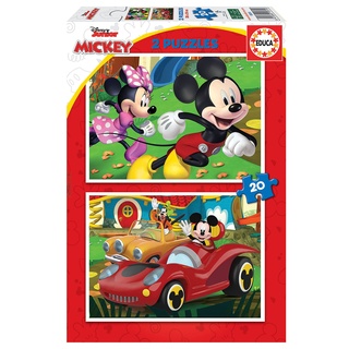 Educa 19311, Mickey Mouse Funhouse, 2x20 Teile Puzzle-Set für Kinder ab 3 Jahren, Disney, Spielhaus, Kinderpuzzle