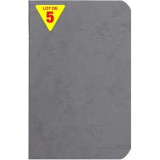 Clairefontaine 734165Cpack - Packung 5 Heft - Notizbuch geheftet, Age Bag, 9x14 cm, 48 Blatt, liniert, 90g, Grau, 1 Pack
