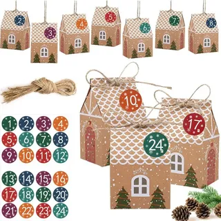 Adventskalender zum Befüllen Haus 24 Zahlenaufklebern Kordel Weihnachten 2021