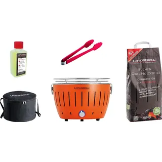 LotusGrill S Small Kompakt Starter-Set Mandarinenorange Holzkohlegrill