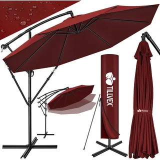 tillvex Sonnenschirm Rot Ø 300 cm Ampelschirm Gartenschirm Marktschirm Kurbel Balkon Alu Neigbar - Rot
